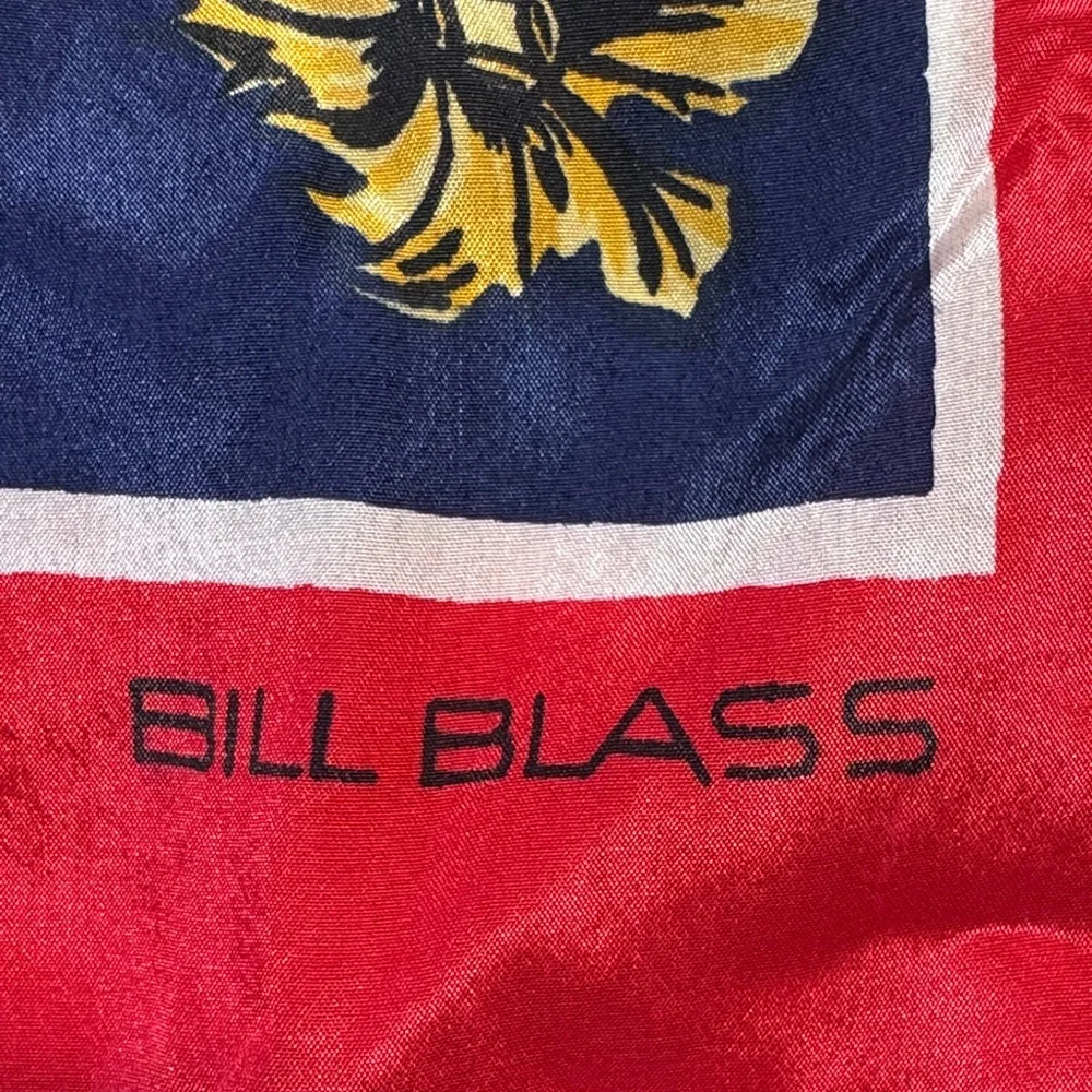 Bill Blass Vintage Red, Gold, Blue Scarf with Coat of Arms and Acanthus  Design.